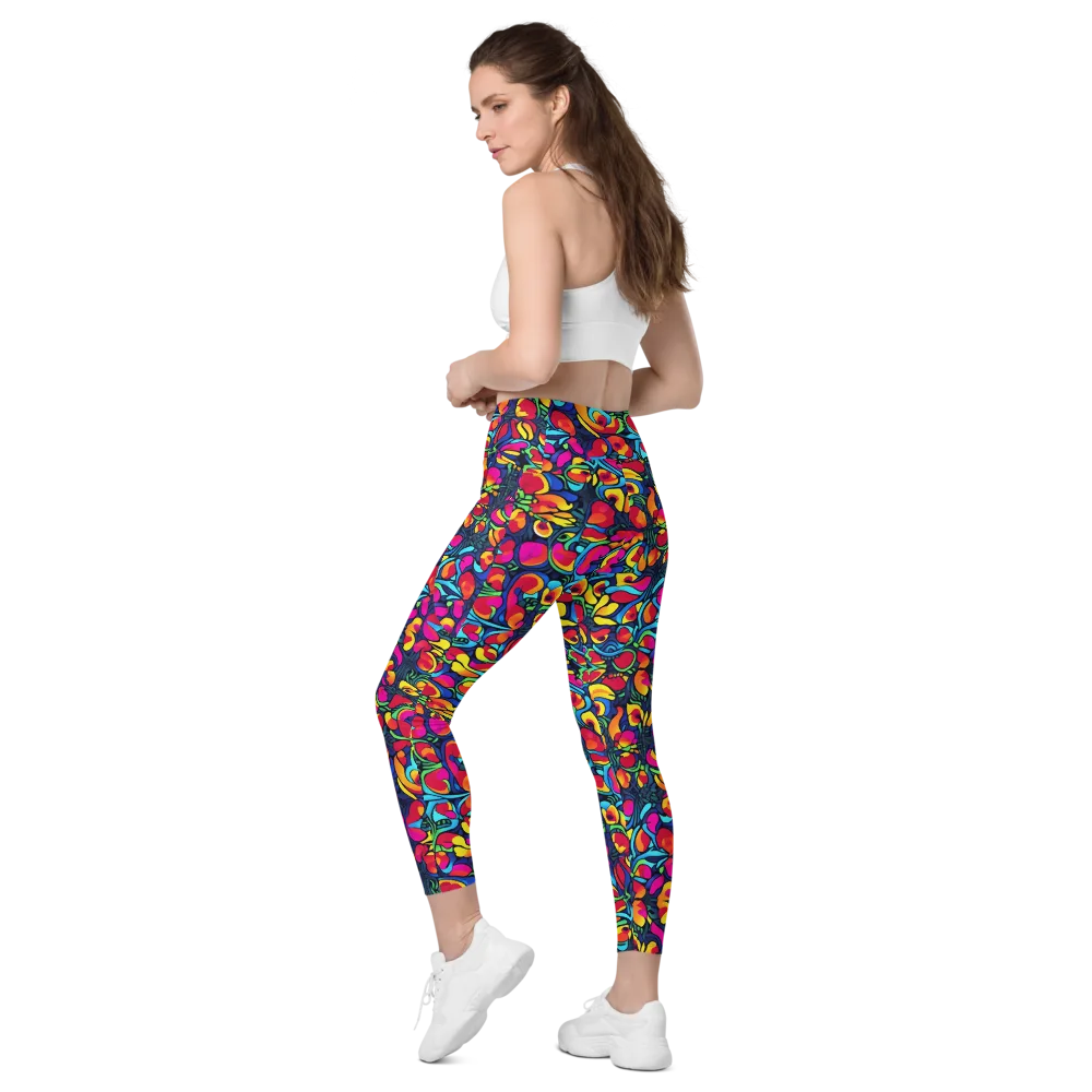 Neon Garden on Leggings with Pockets — Left Back