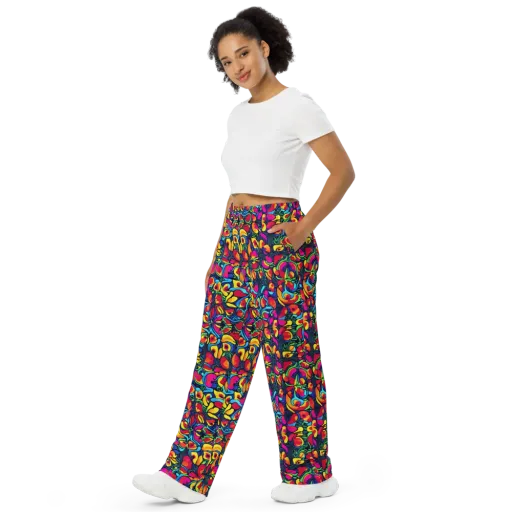 Neon Garden on a Wide-Leg Pants