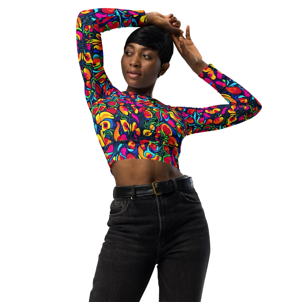 Neon Garden on Long Sleeve Crop Top — Front