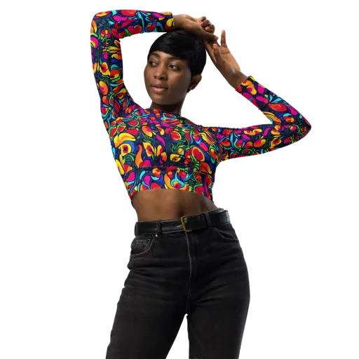 Neon Garden on a Long Sleeve Crop Top
