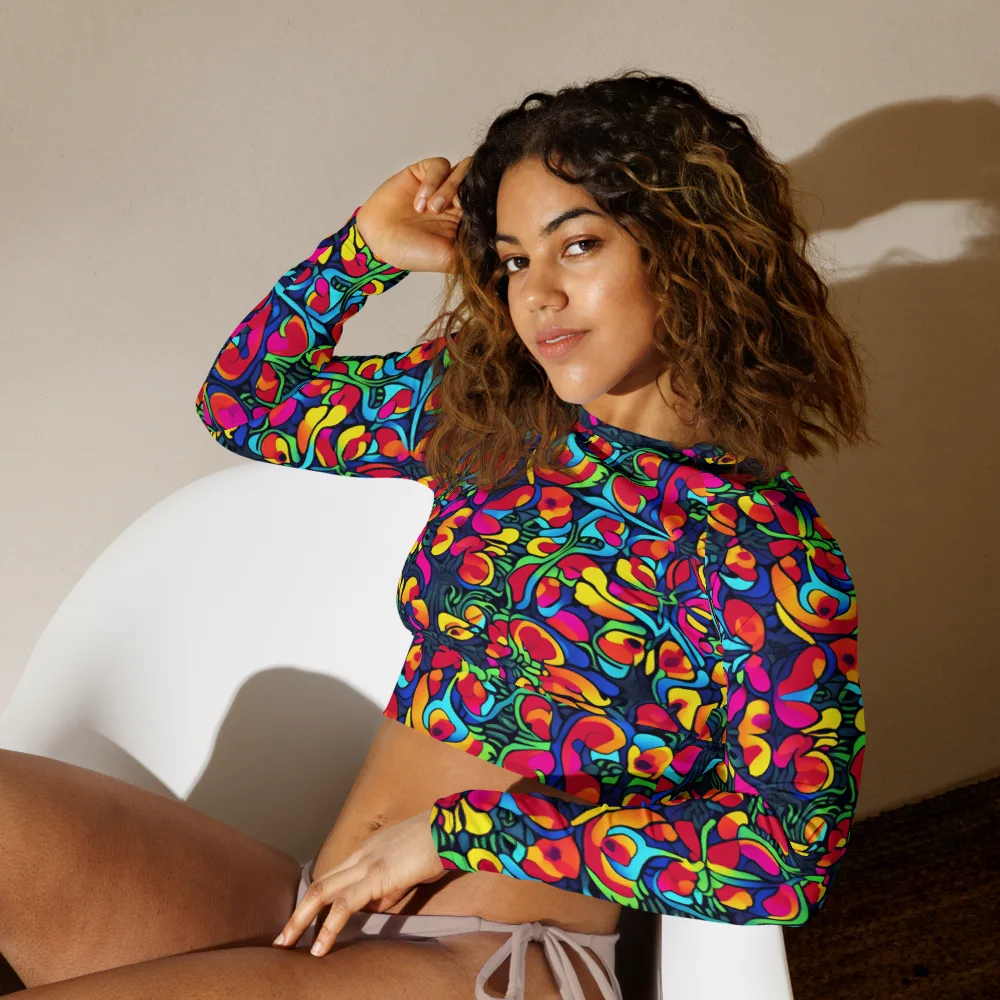Neon Garden on Long Sleeve Crop Top — Left Front
