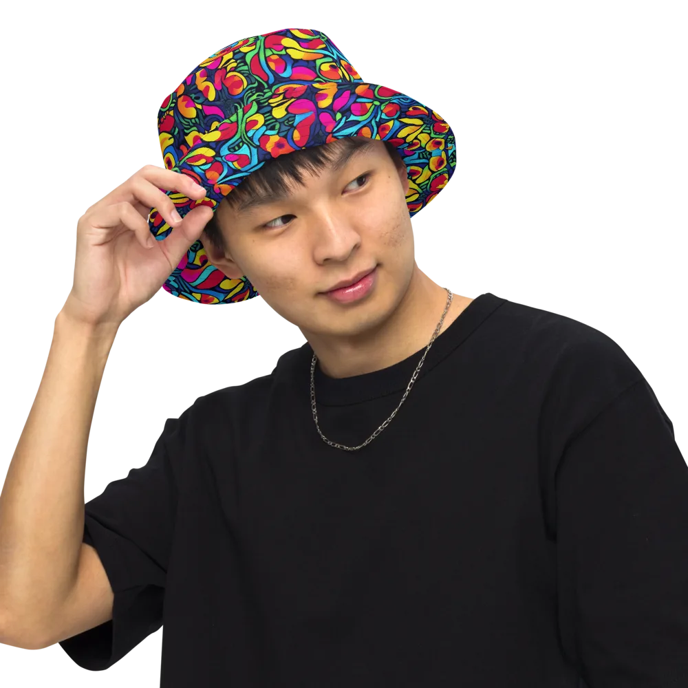 Neon Garden on Reversible Bucket Hat — Front Inside