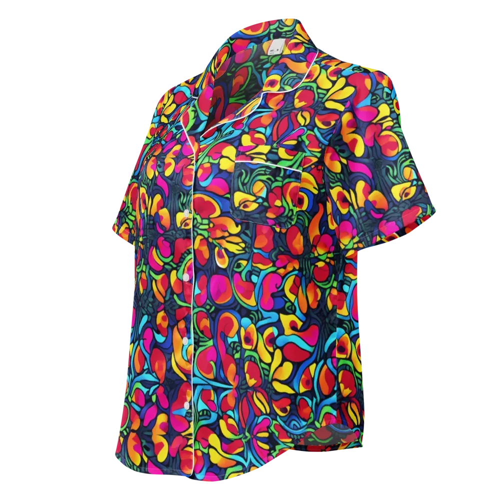 Neon Garden on Women's Short Sleeve Pajama Top — Left Front
