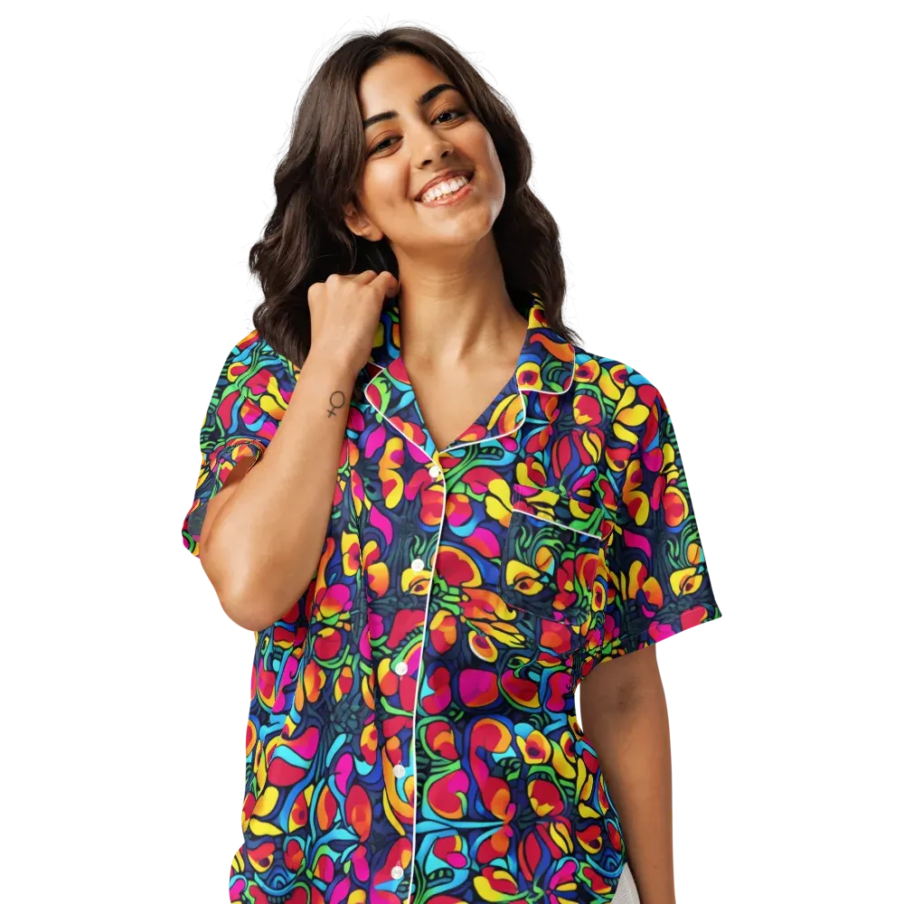 Neon Garden on Women's Short Sleeve Pajama Top — Front