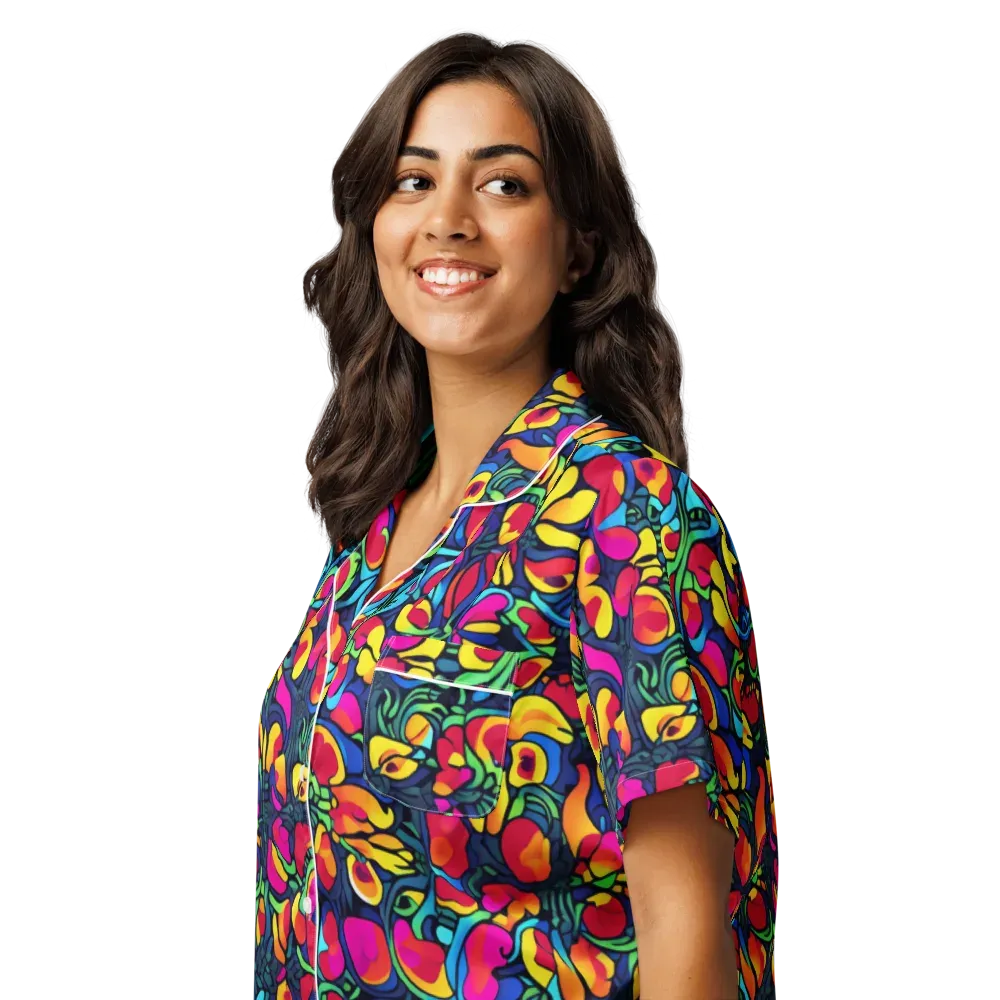 Neon Garden on Women's Short Sleeve Pajama Top — Left Front