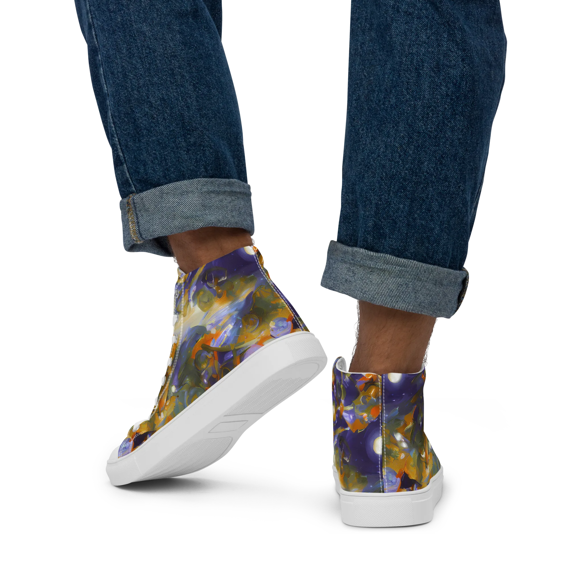 Electric Alchemy on Men's High Top Canvas Shoes — Back