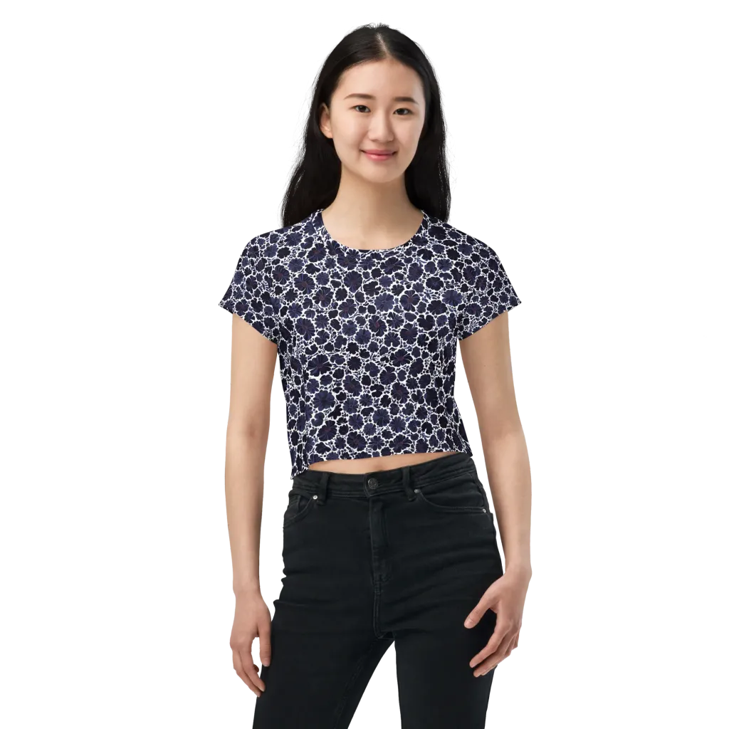 Indigo Bloomfield on Crop Tee — Front