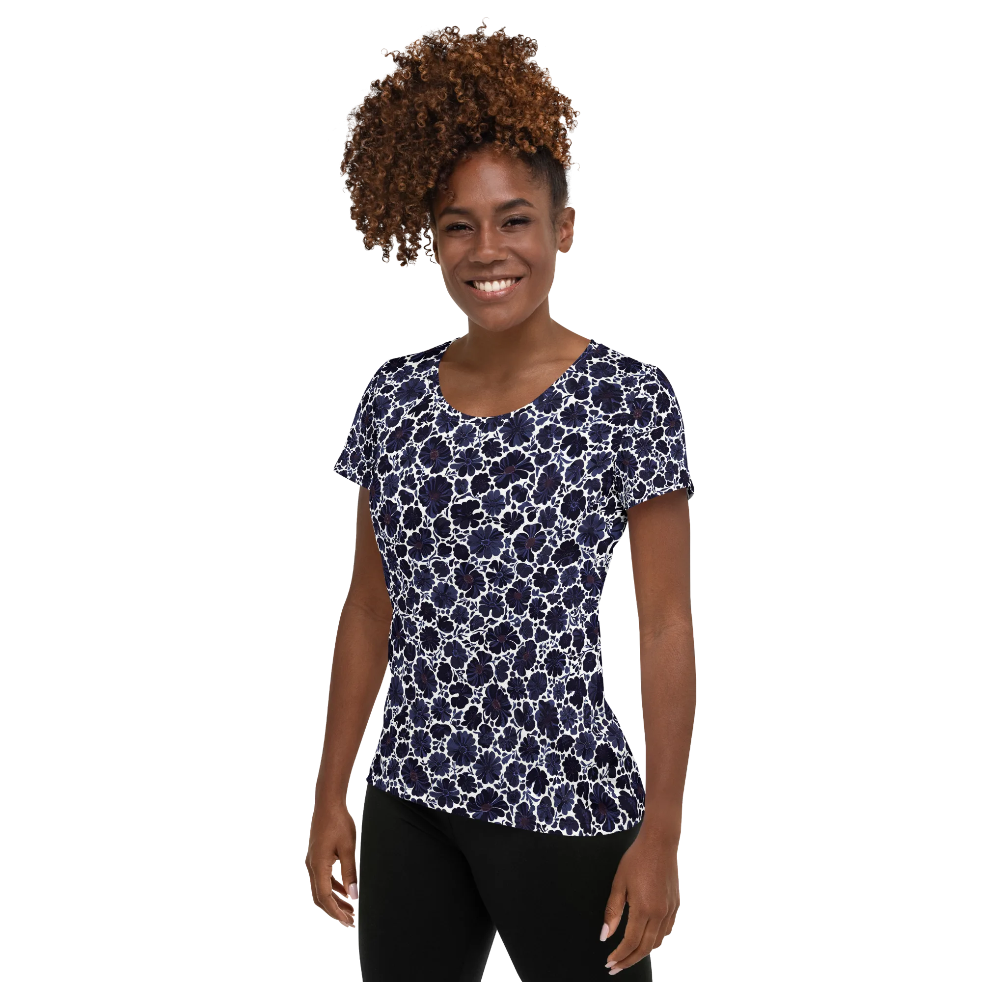 Indigo Bloomfield on Women's Athletic T-Shirt — Left