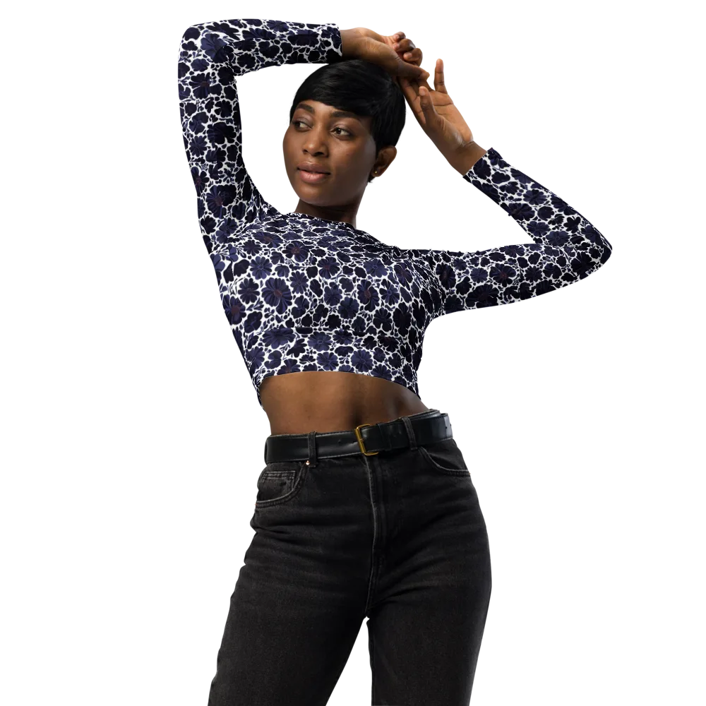 Indigo Bloomfield on Long Sleeve Crop Top — Front