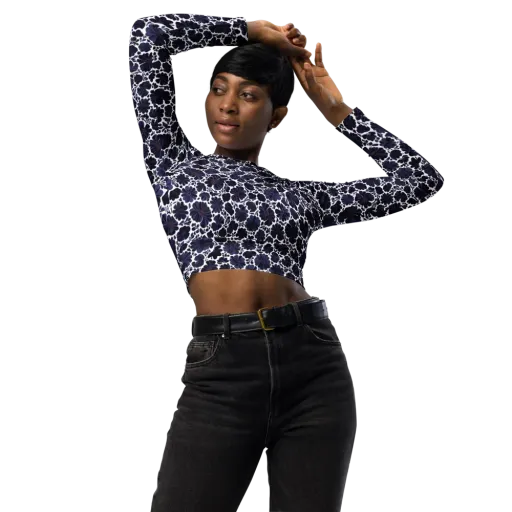 Indigo Bloomfield on a Long Sleeve Crop Top