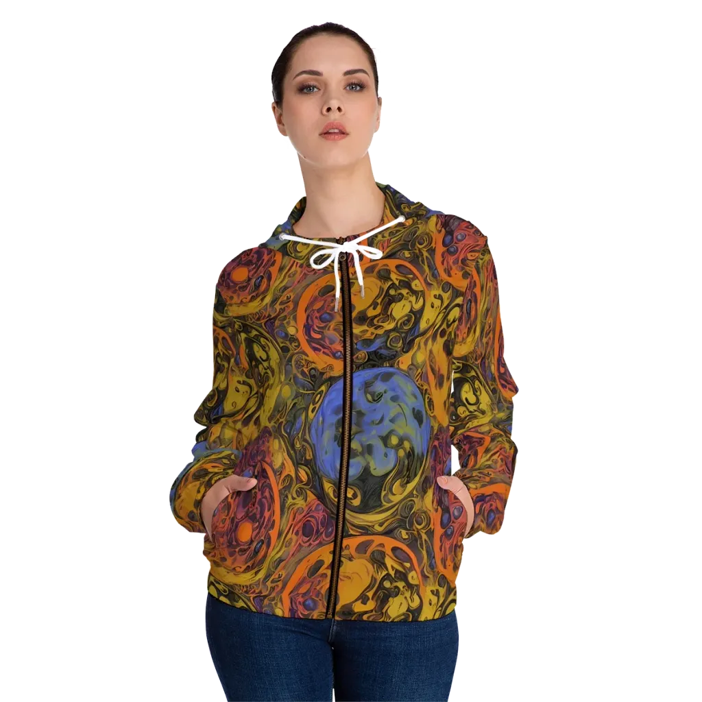 Molten Carnival on Women's Full-Zip Hoodie — Front On Person