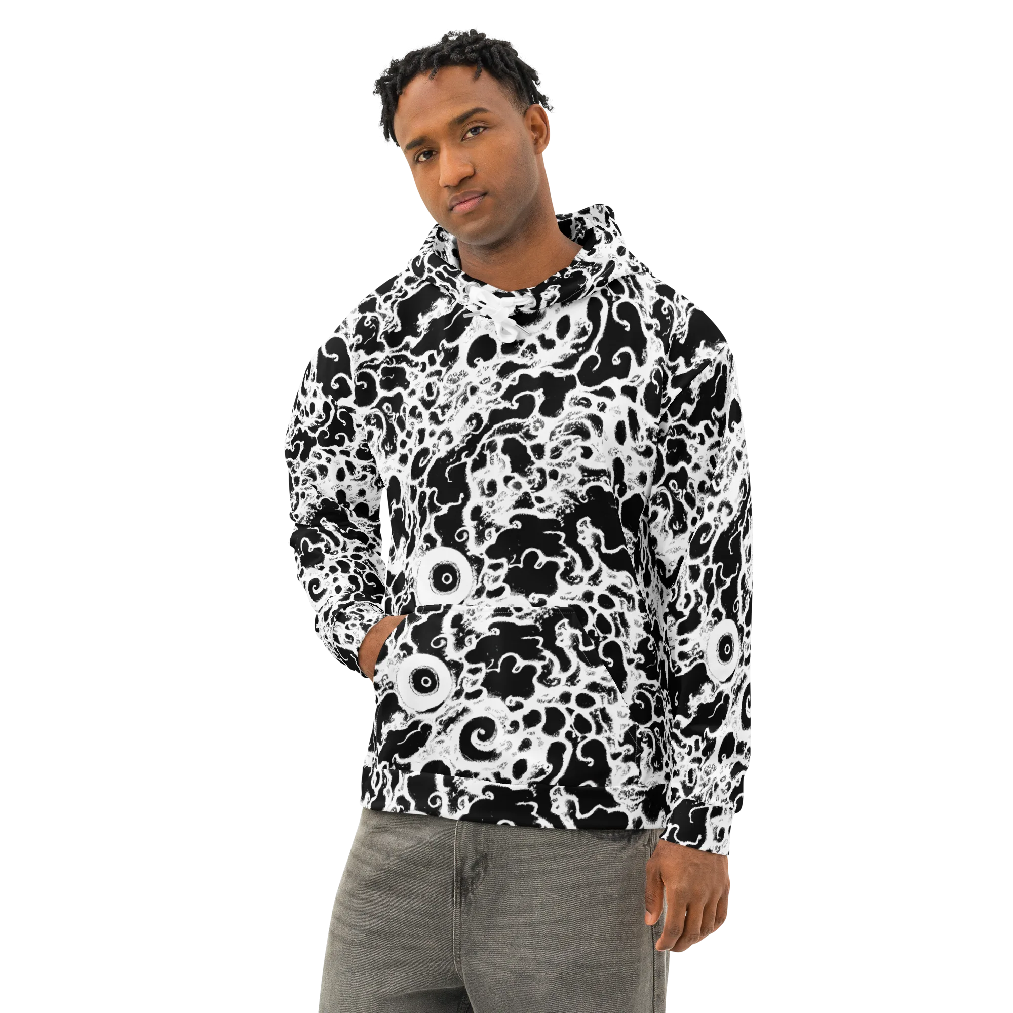 Obsidian Drift on Cotton Hoodie — Left Front