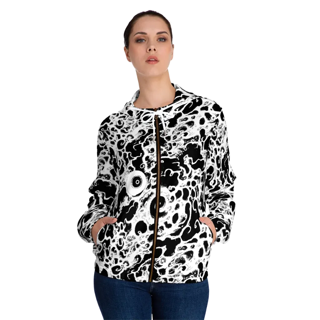 Obsidian Drift on Women's Full-Zip Hoodie — Front On Person