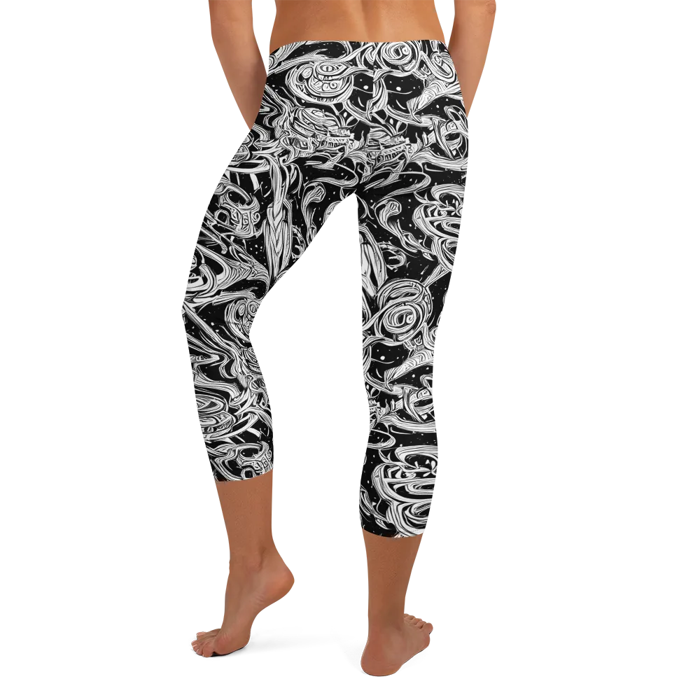 Blackwork Current on Capri Leggings — Back