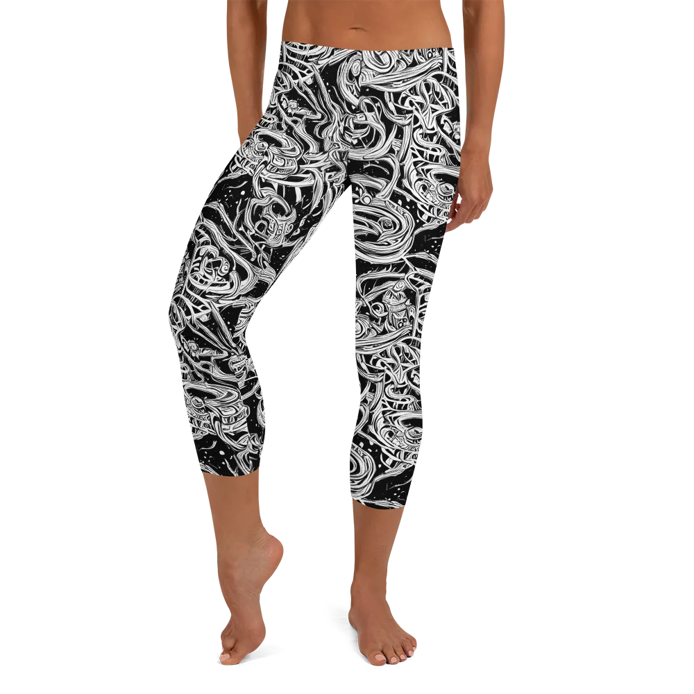 Blackwork Current on Capri Leggings — Front