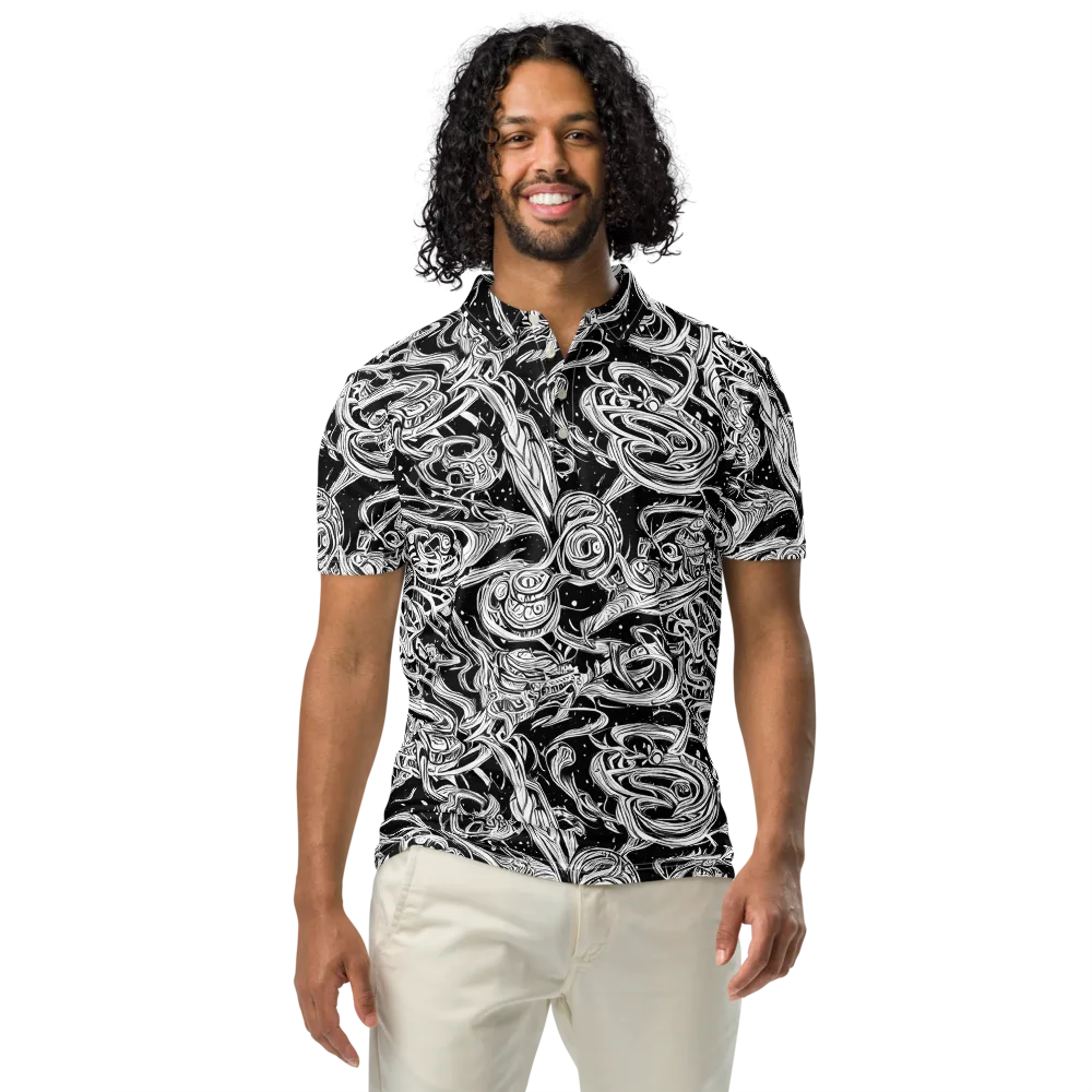 Blackwork Current on Men's Slim Fit Polo Shirt — Front