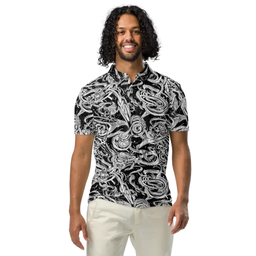 Blackwork Current on a Men's Slim Fit Polo Shirt