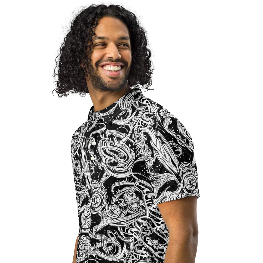 Blackwork Current on Men's Slim Fit Polo Shirt — Left Front