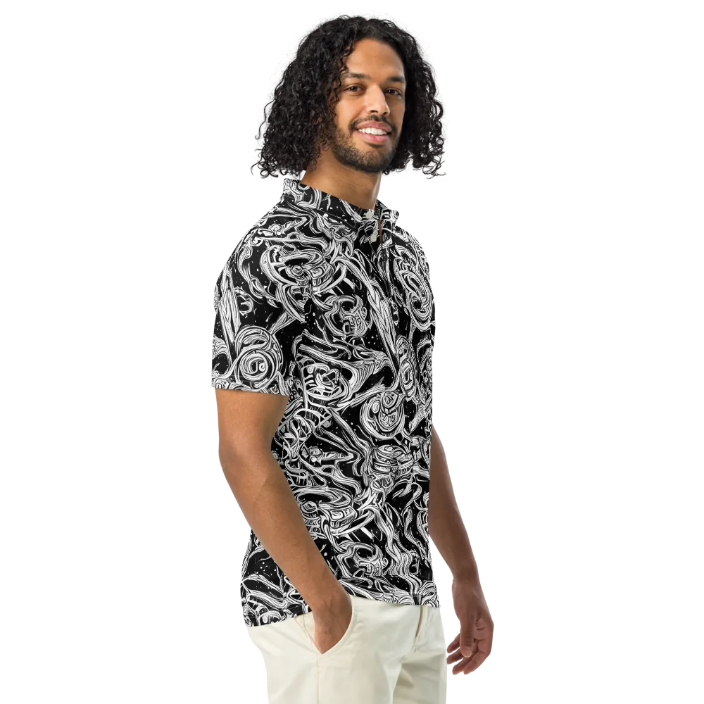 Blackwork Current on Men's Slim Fit Polo Shirt — Right Front