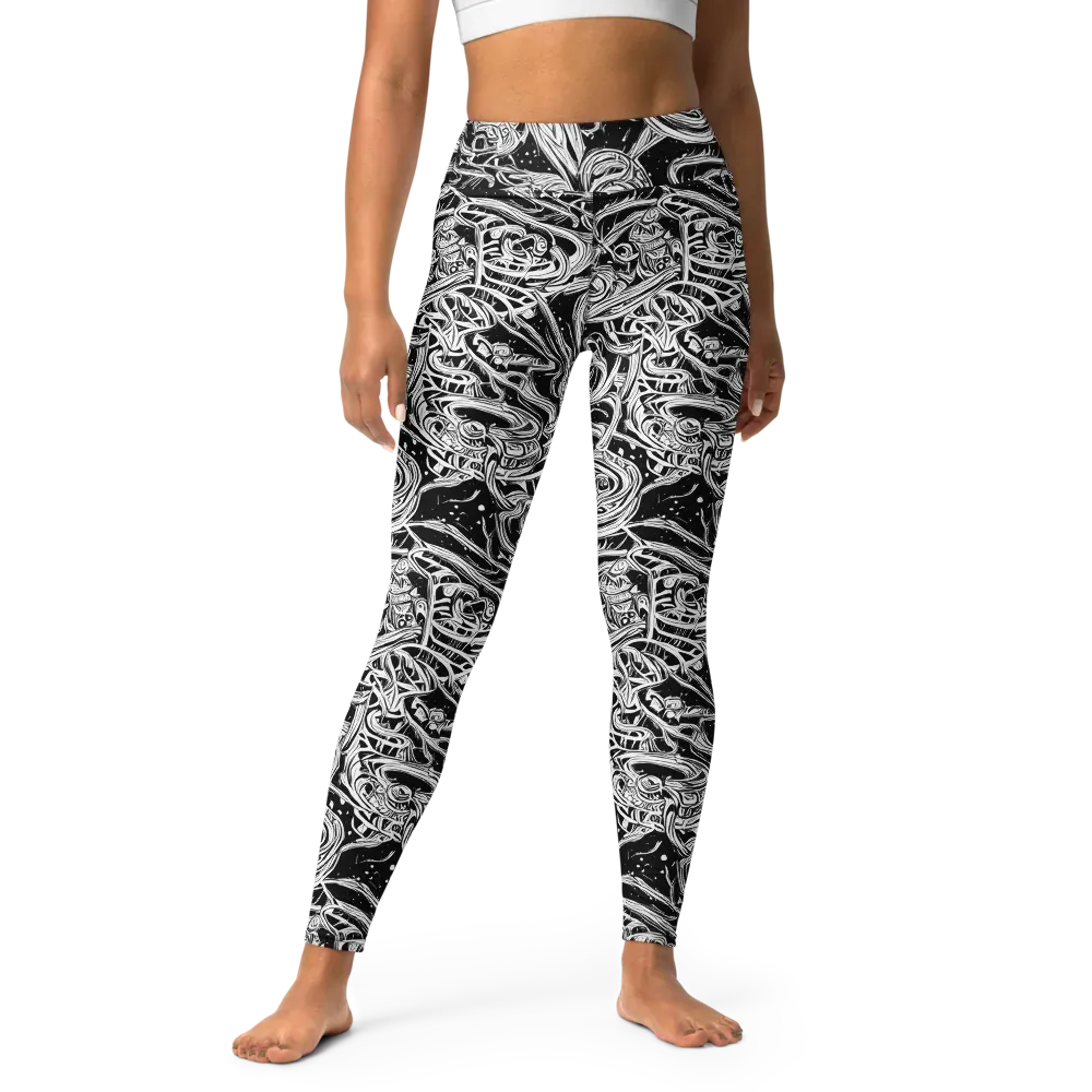 Blackwork Current on Yoga Leggings — Front