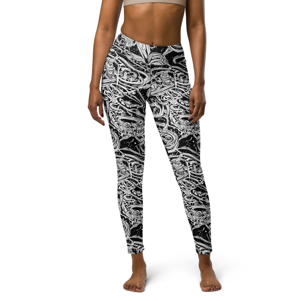 Blackwork Current on Yoga Leggings — Front