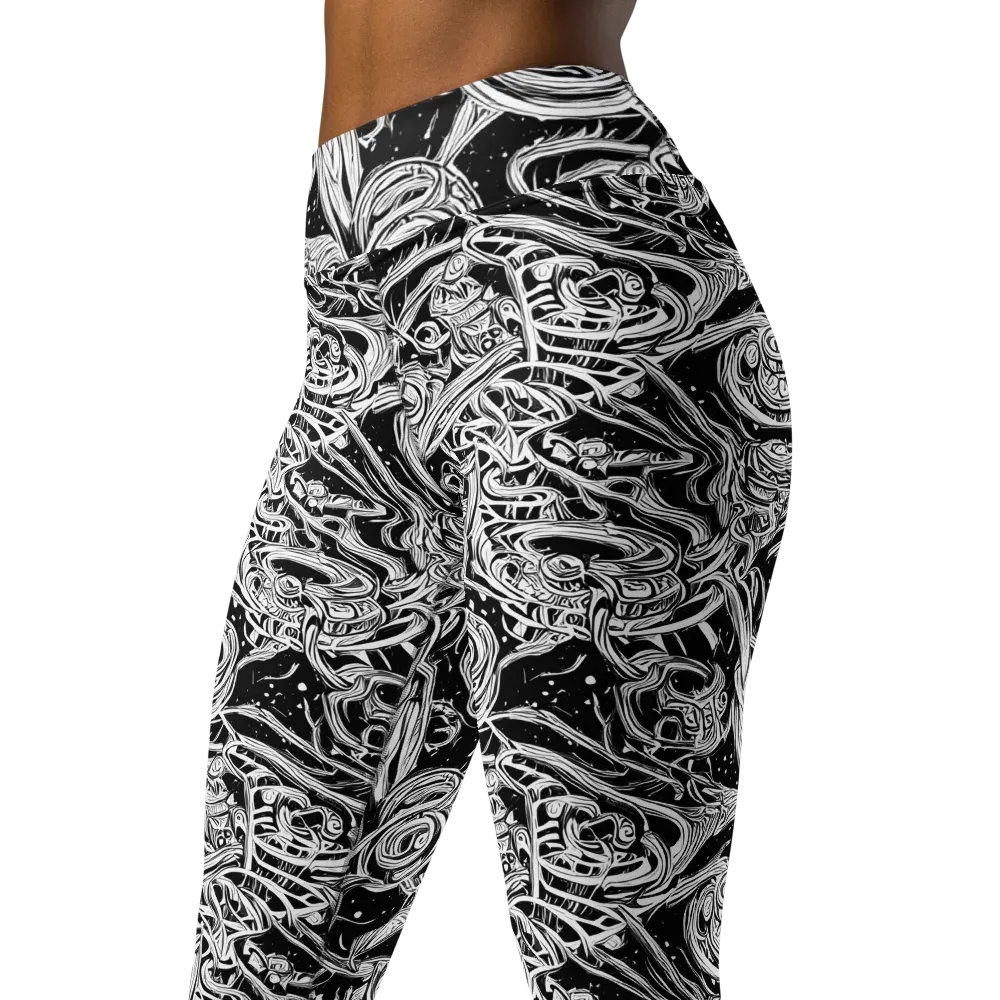 Blackwork Current on Yoga Leggings — Left Front