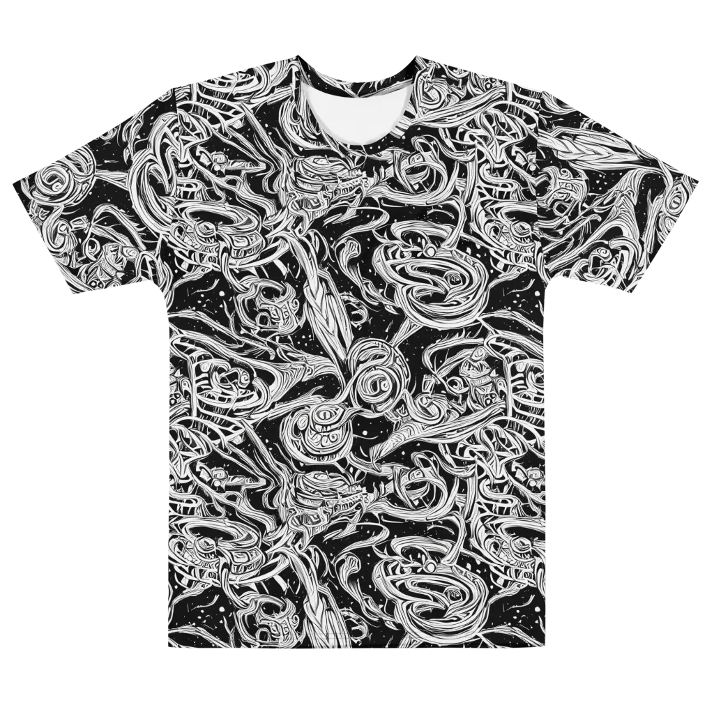 Blackwork Current on Men's Cotton Crew Neck T-Shirt — Front