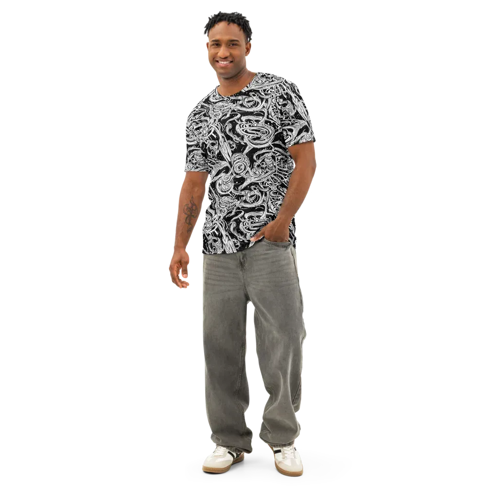 Blackwork Current on Men's Cotton Crew Neck T-Shirt — Front