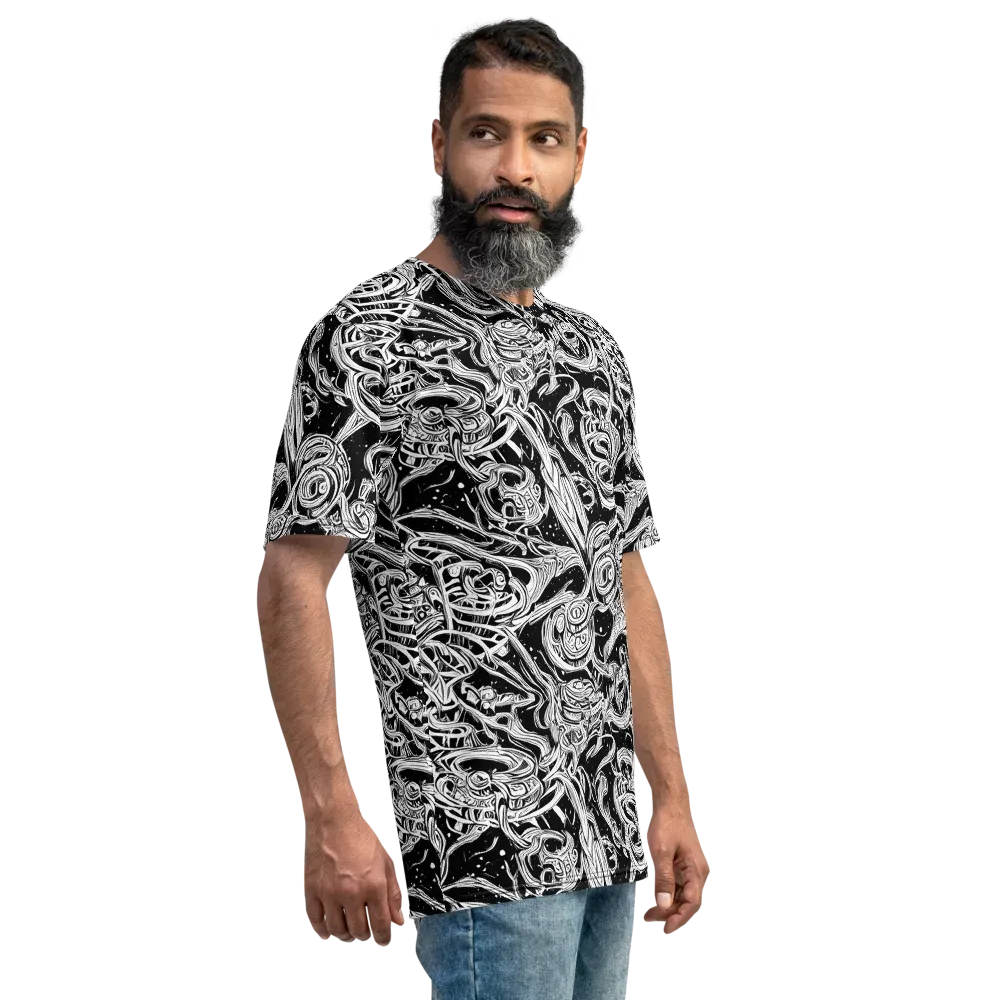 Blackwork Current on Men's Crew Neck T-Shirt — Right