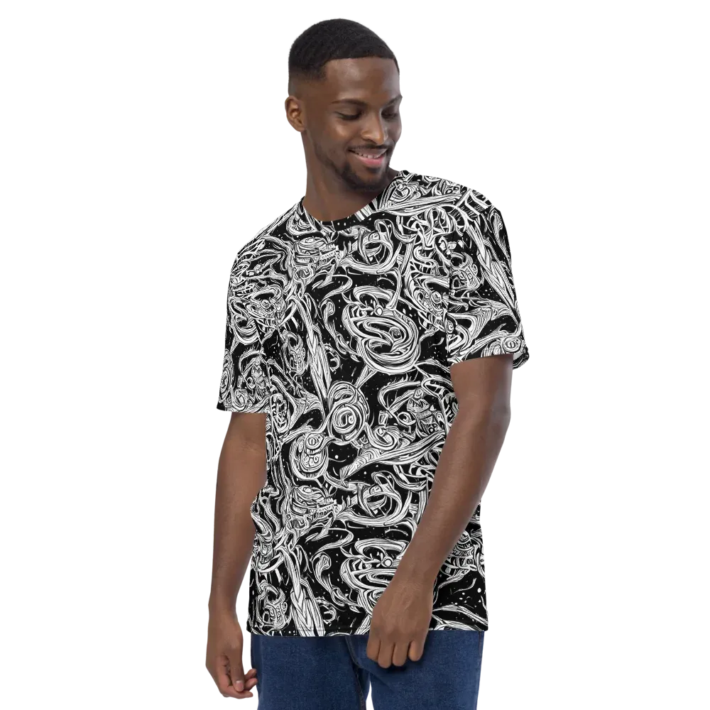 Blackwork Current on Men's Crew Neck T-Shirt — Left
