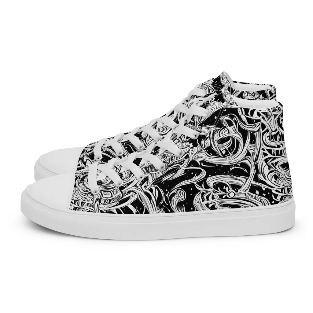 Blackwork Current on Men's High Top Canvas Shoes — Left