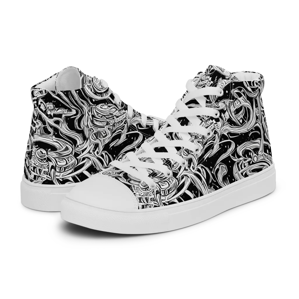 Blackwork Current on Men's High Top Canvas Shoes — Left
