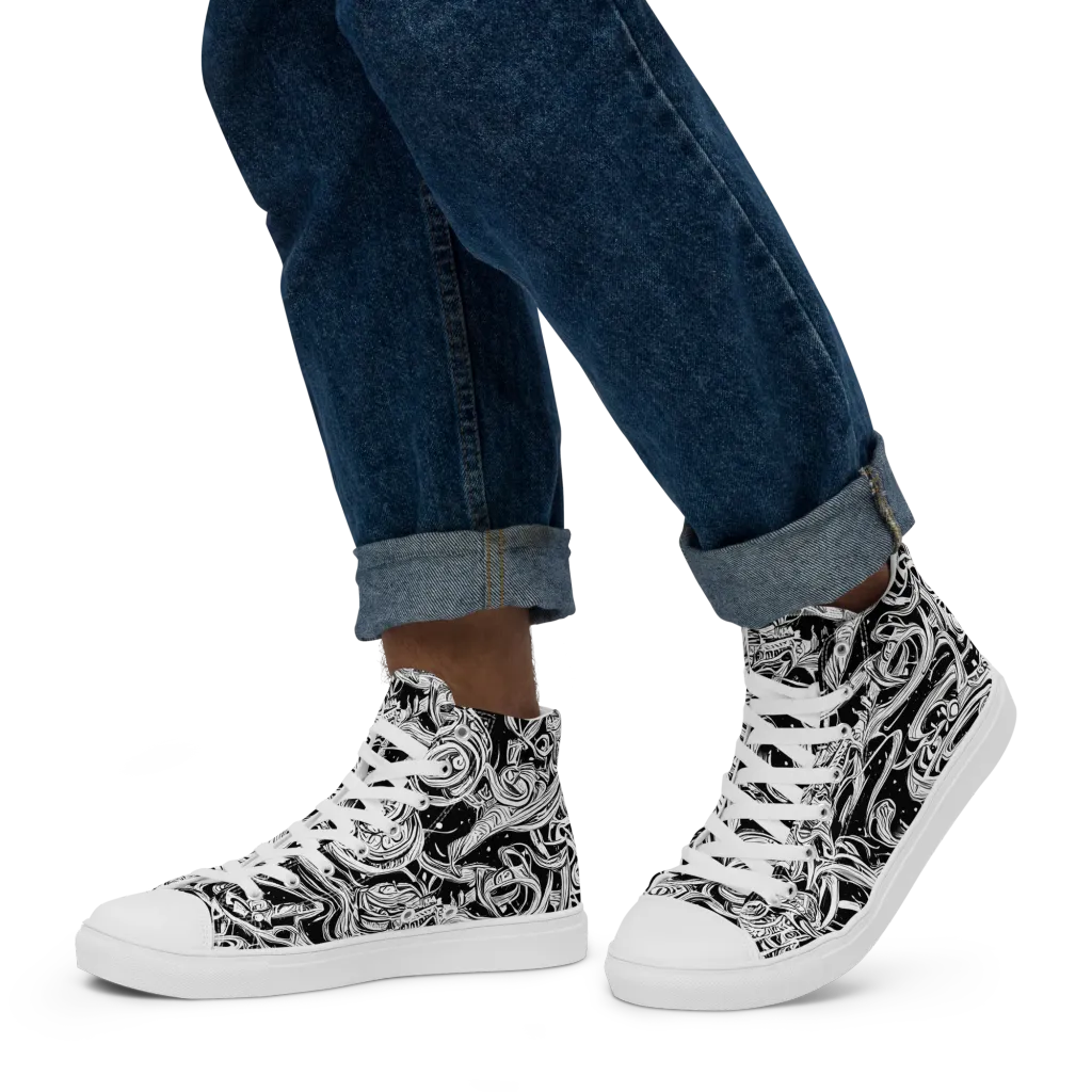 Blackwork Current on Men's High Top Canvas Shoes — Left