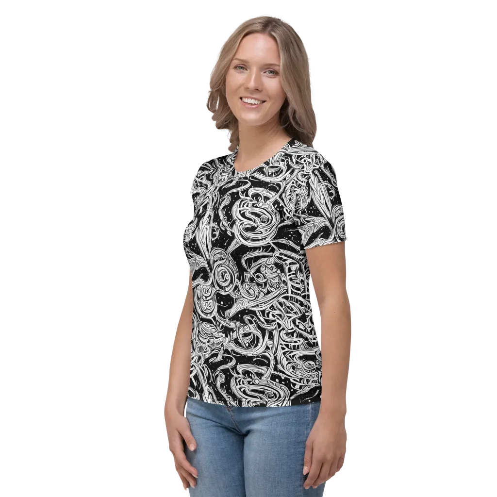 Blackwork Current on Women's Crew Neck T-Shirt — Left