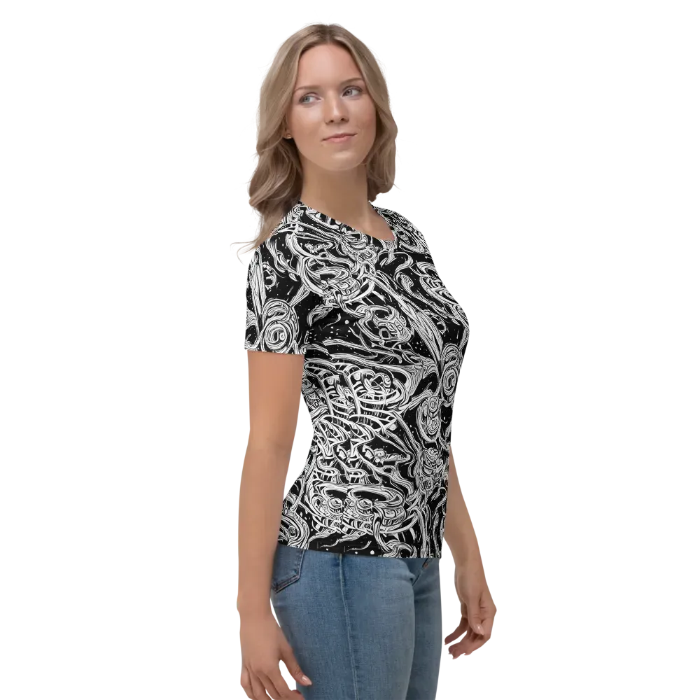 Blackwork Current on Women's Crew Neck T-Shirt — Right