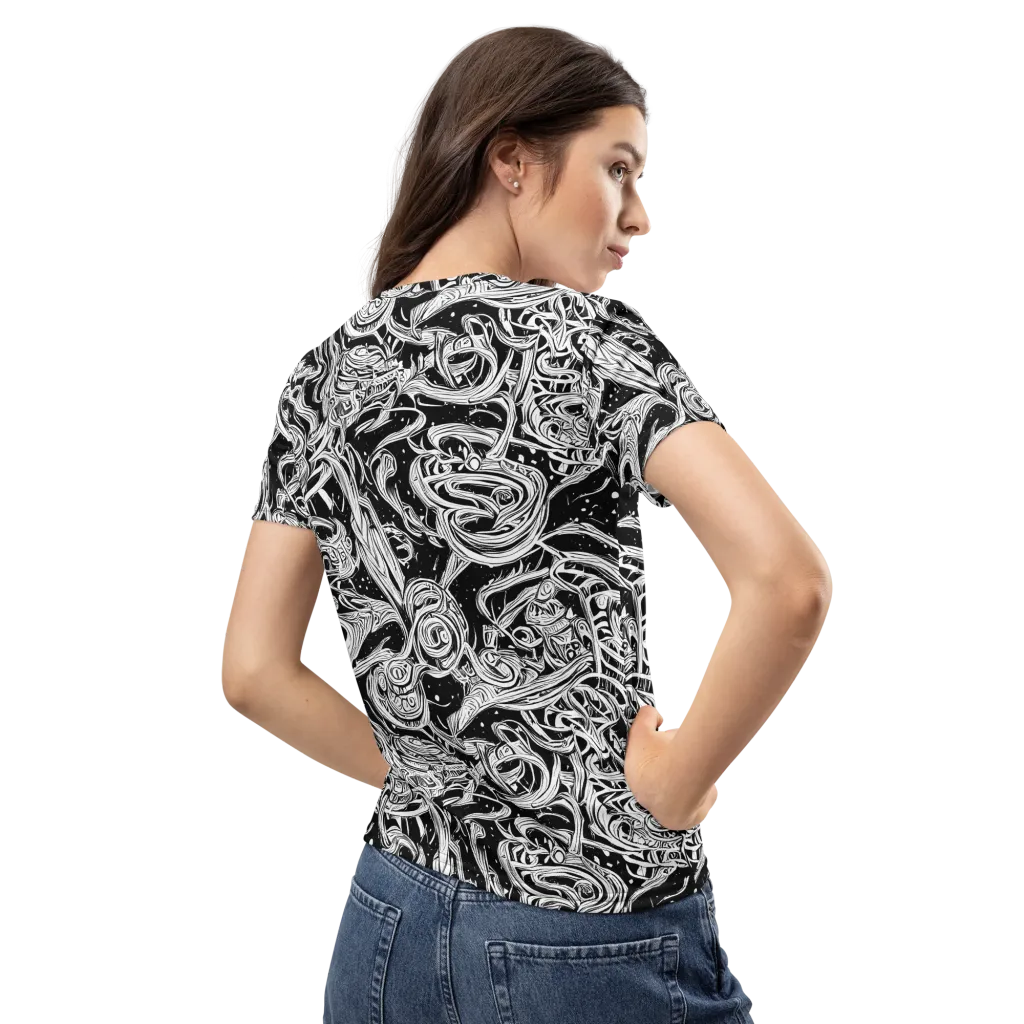 Blackwork Current on Women's Crew Neck T-Shirt — Back