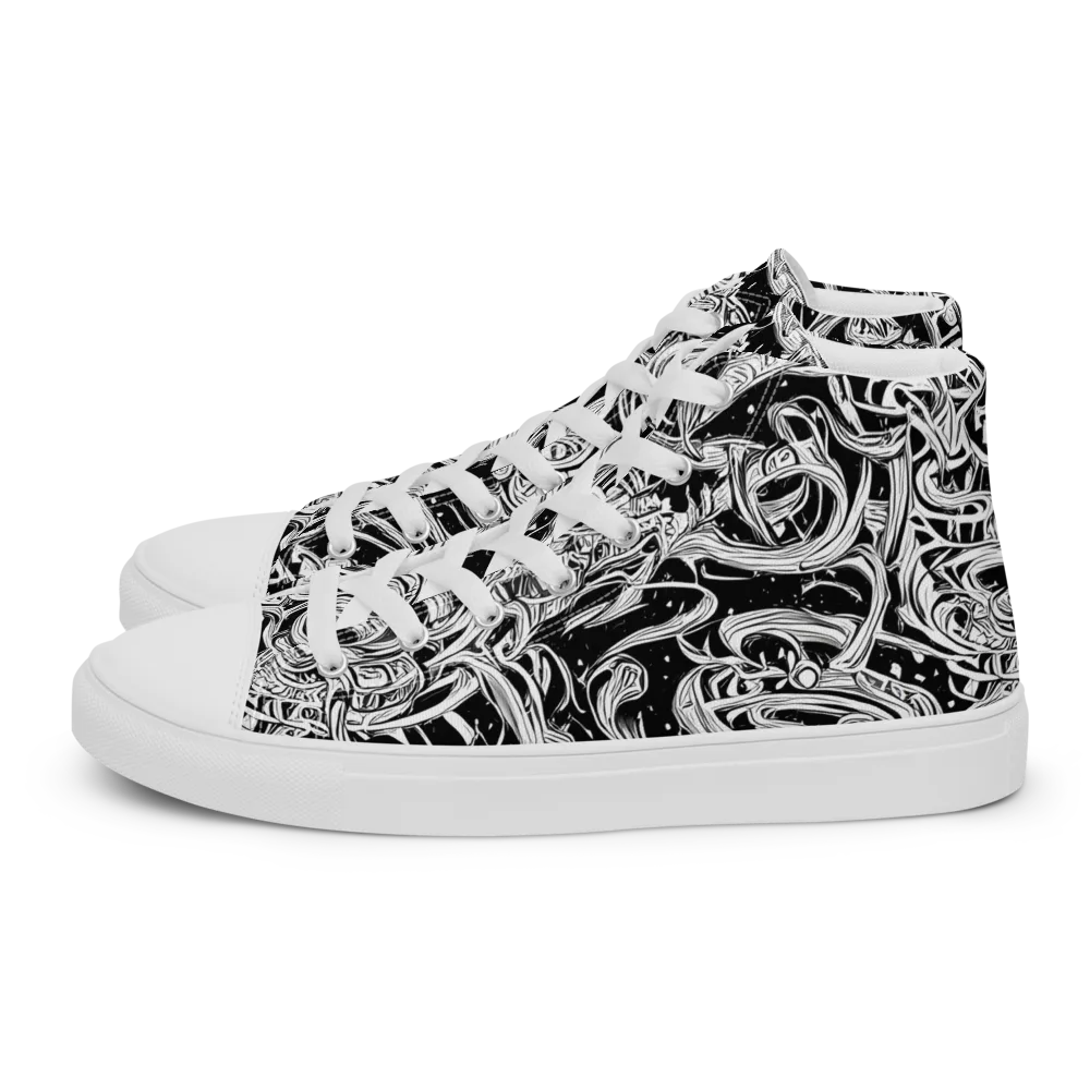 Blackwork Current on Women's High Top Canvas Shoes — Left