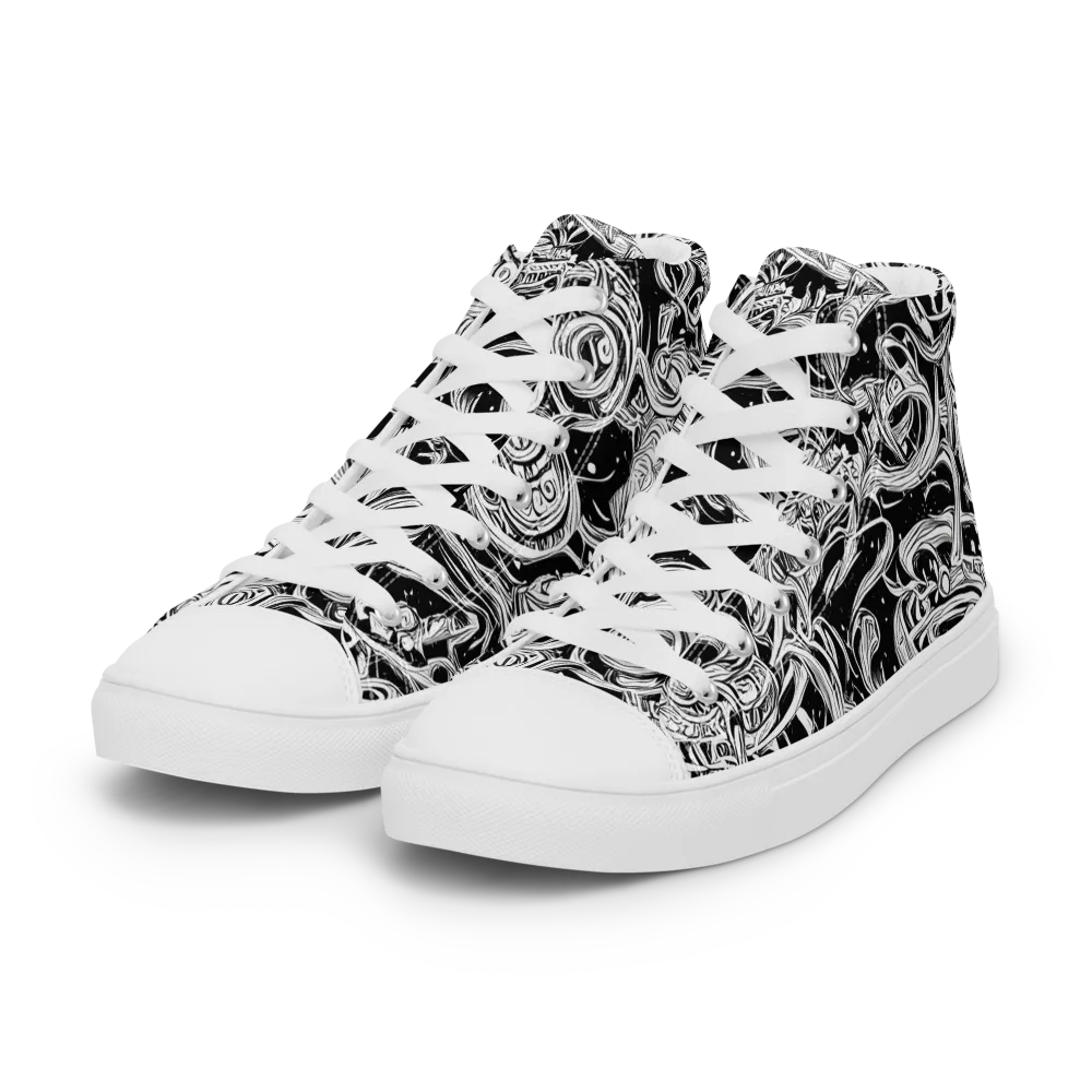 Blackwork Current on Women's High Top Canvas Shoes — Left Front