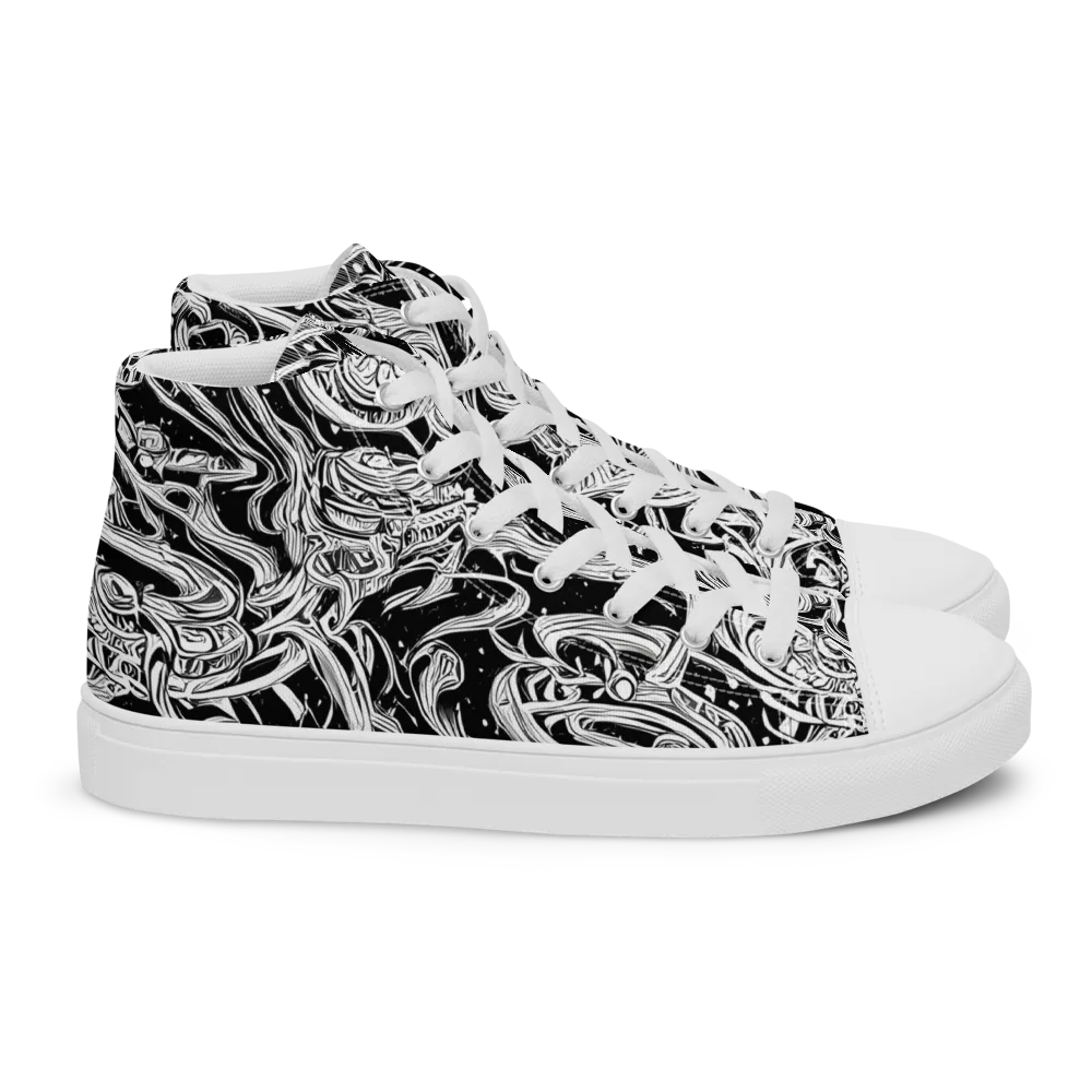 Blackwork Current on Women's High Top Canvas Shoes — Right