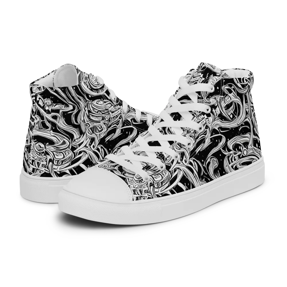 Blackwork Current on Women's High Top Canvas Shoes — Left