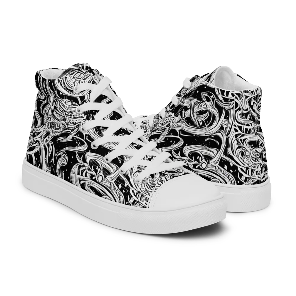 Blackwork Current on Women's High Top Canvas Shoes — Right
