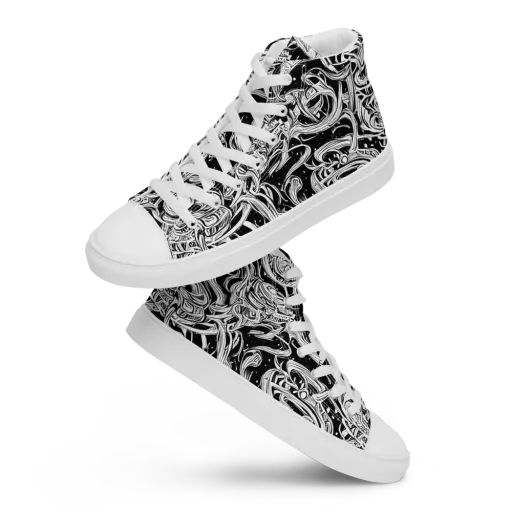 Blackwork Current on a Women's High Top Canvas Shoes