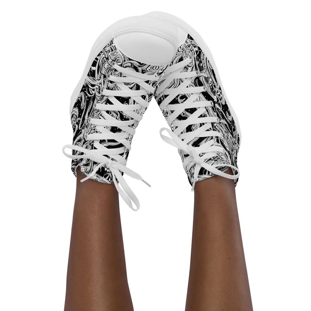 Blackwork Current on Women's High Top Canvas Shoes — Front