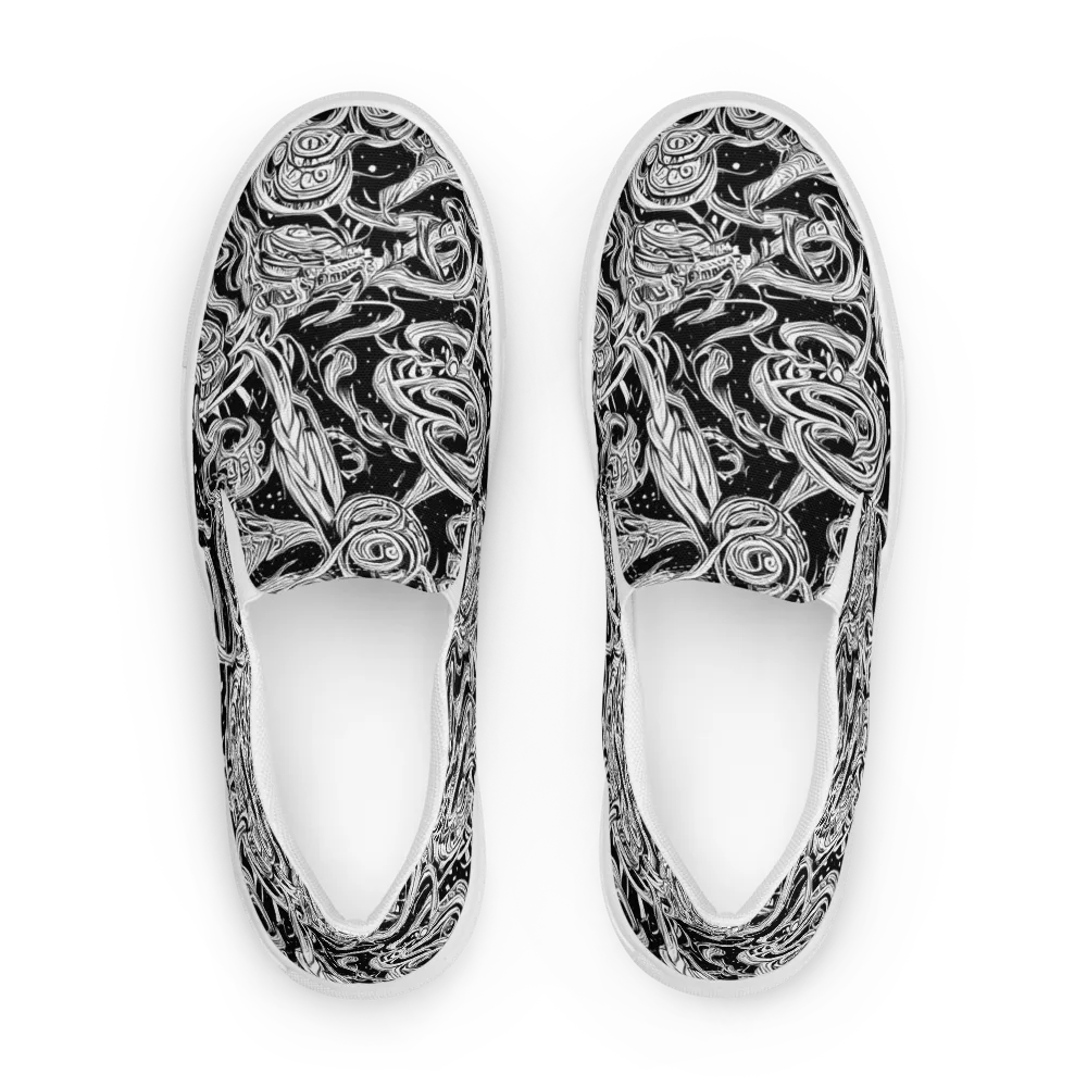 Blackwork Current on Men's Slip-On Canvas Shoes — Front