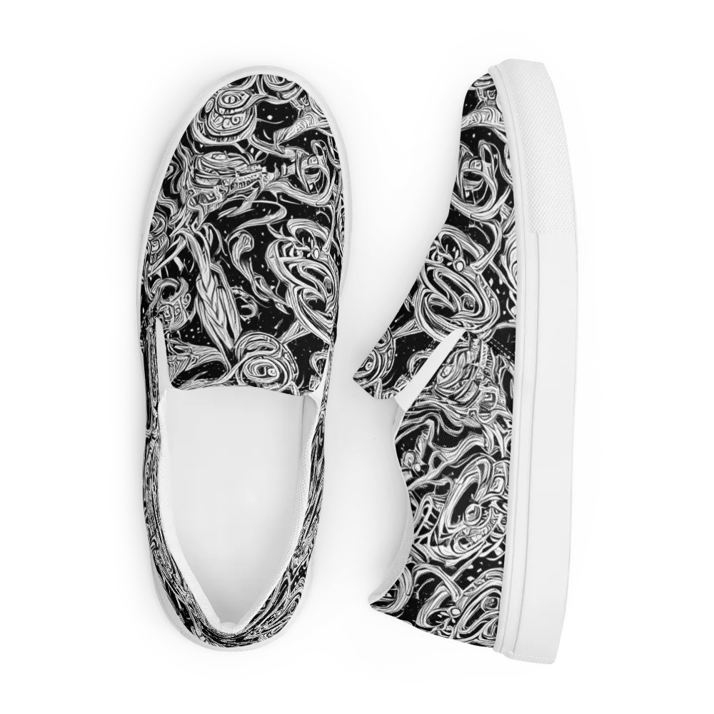 Blackwork Current on Men's Slip-On Canvas Shoes — Front