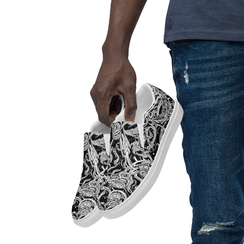 Blackwork Current on Men's Slip-On Canvas Shoes — Left Front