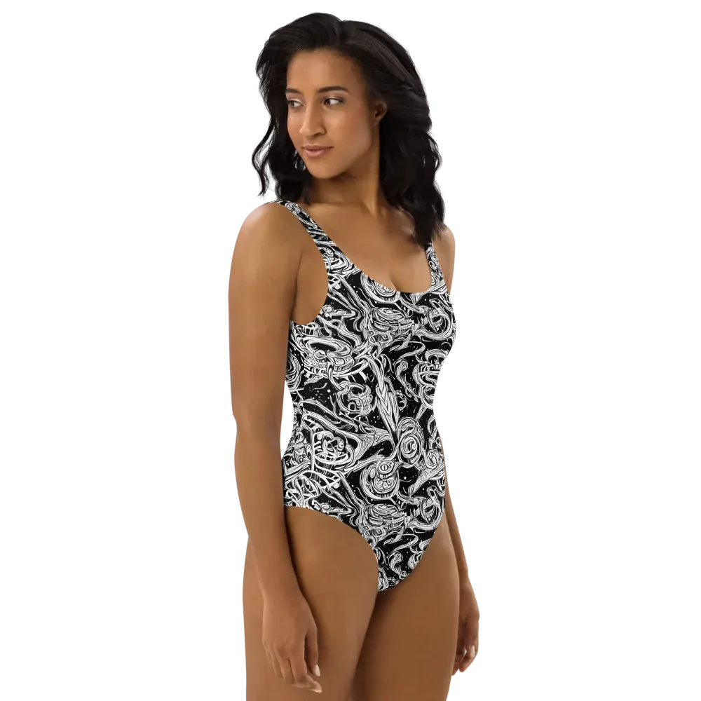 Blackwork Current on One-Piece Swimsuit — Right