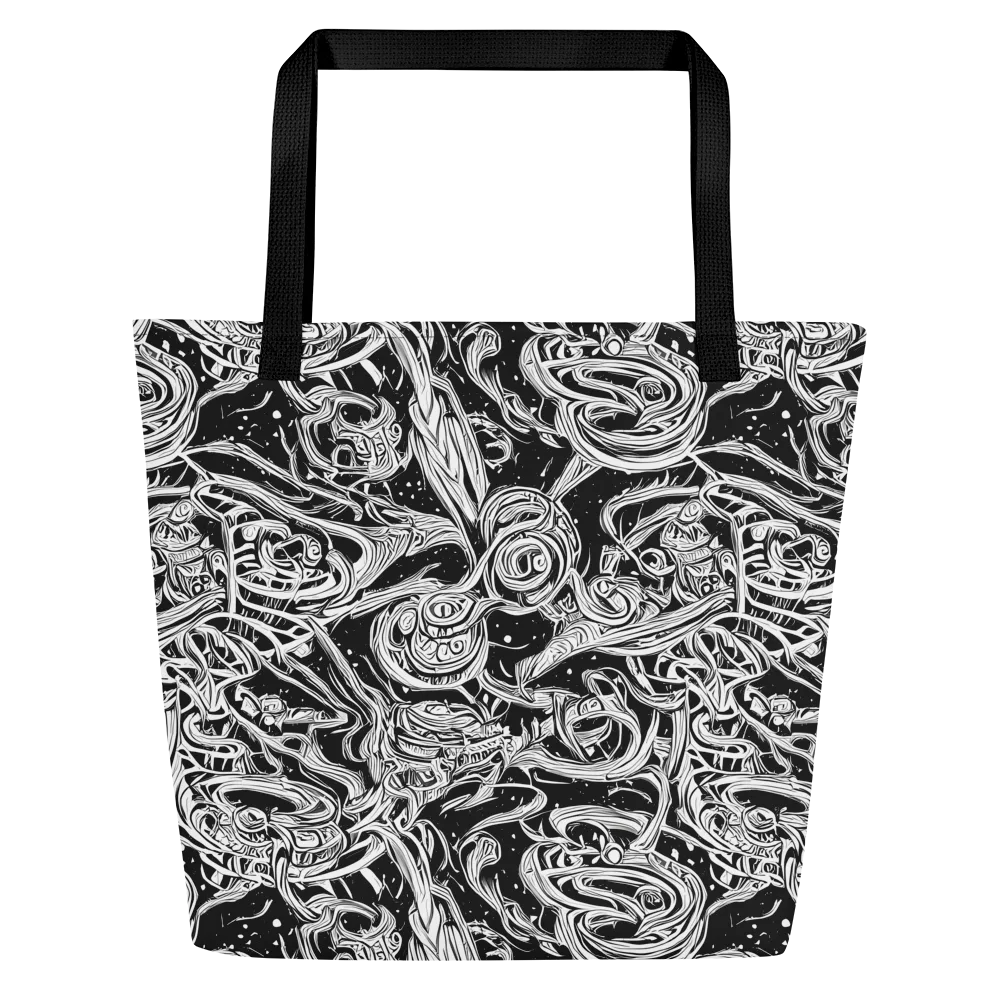 Blackwork Current on Large Tote Bag W/ Pocket — Front