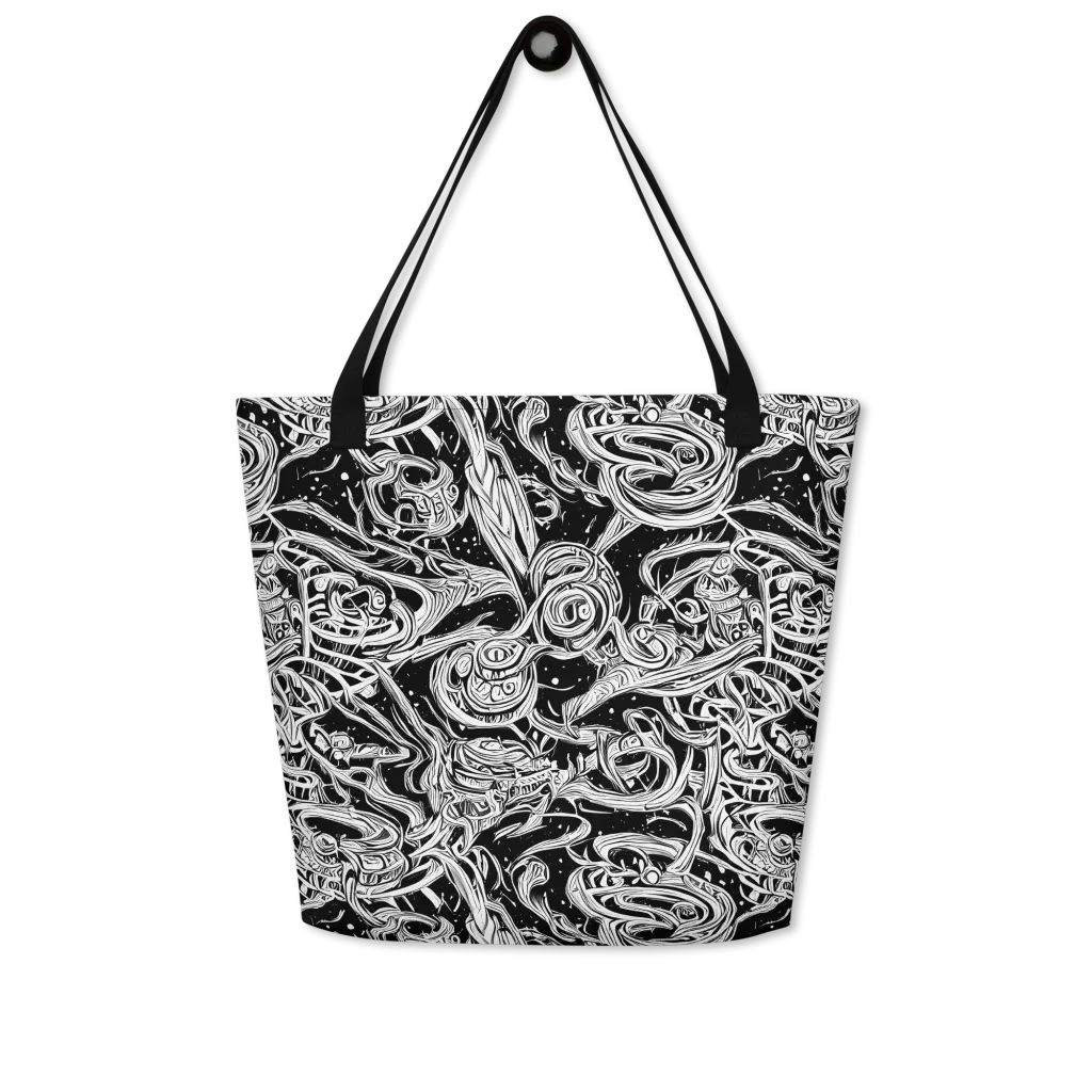 Blackwork Current on Large Tote Bag W/ Pocket — Front