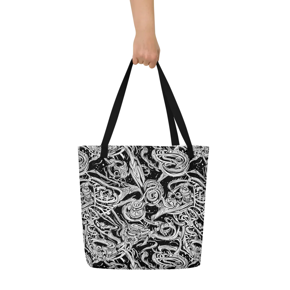 Blackwork Current on Large Tote Bag W/ Pocket — Front